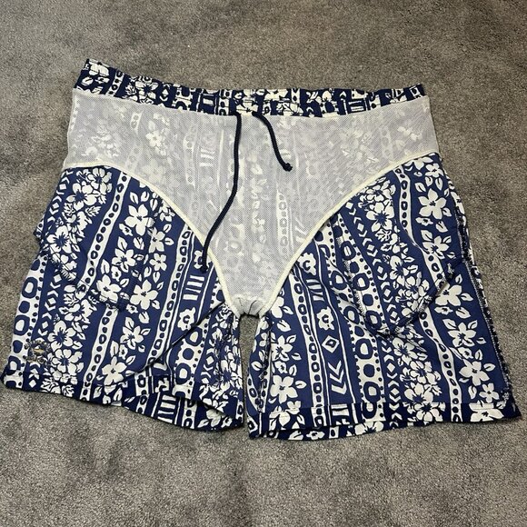 Paul Shark Yachting Nylon Swim Trunks Men L Large Blue Floral Lined Shorts - Picture 11 of 15